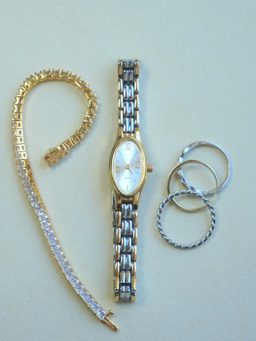 Two Tone Vintage Inspired Caitlyn Minimalist Dainty Accent Watch